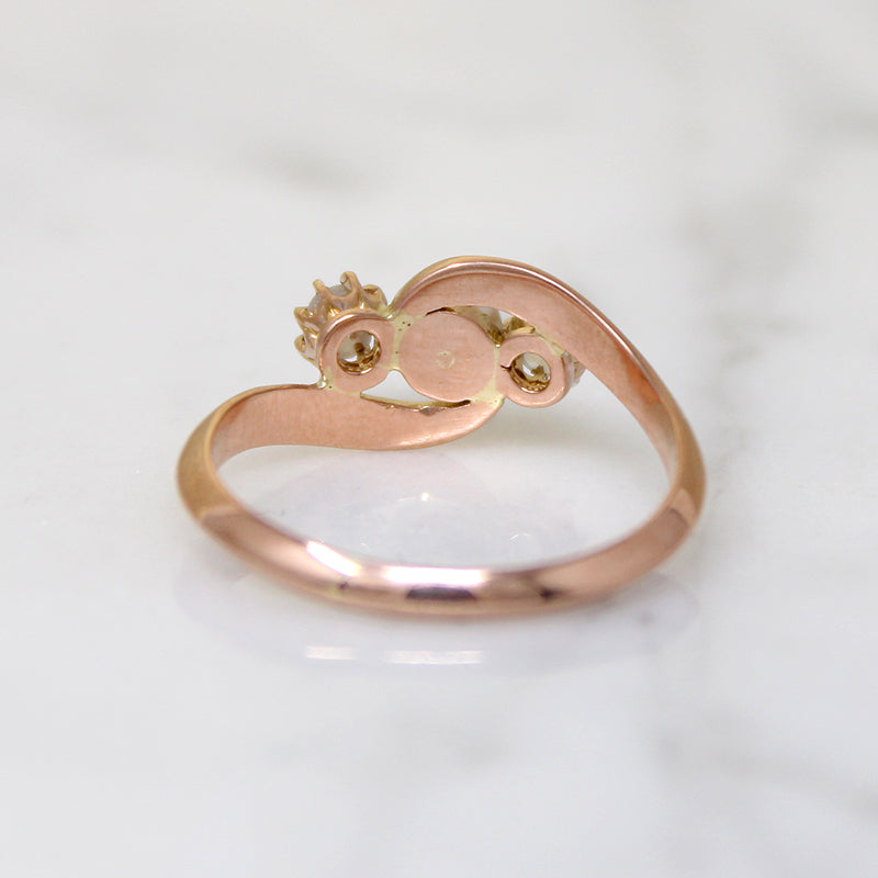 Victorian Pearl & Rose Cut Diamond Rose Gold Bypass Ring