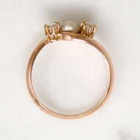 Victorian Pearl & Rose Cut Diamond Rose Gold Bypass Ring