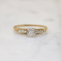 Two-Tone Gold Retro Diamond Solitaire Ring