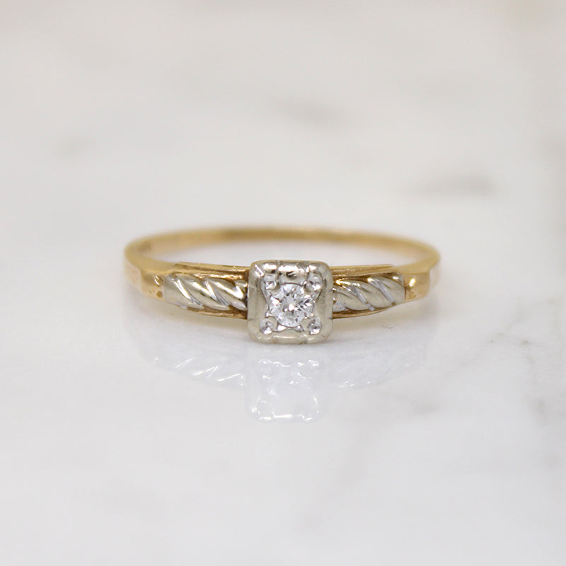 Two-Tone Gold Retro Diamond Solitaire Ring
