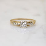 Two-Tone Gold Retro Diamond Solitaire Ring