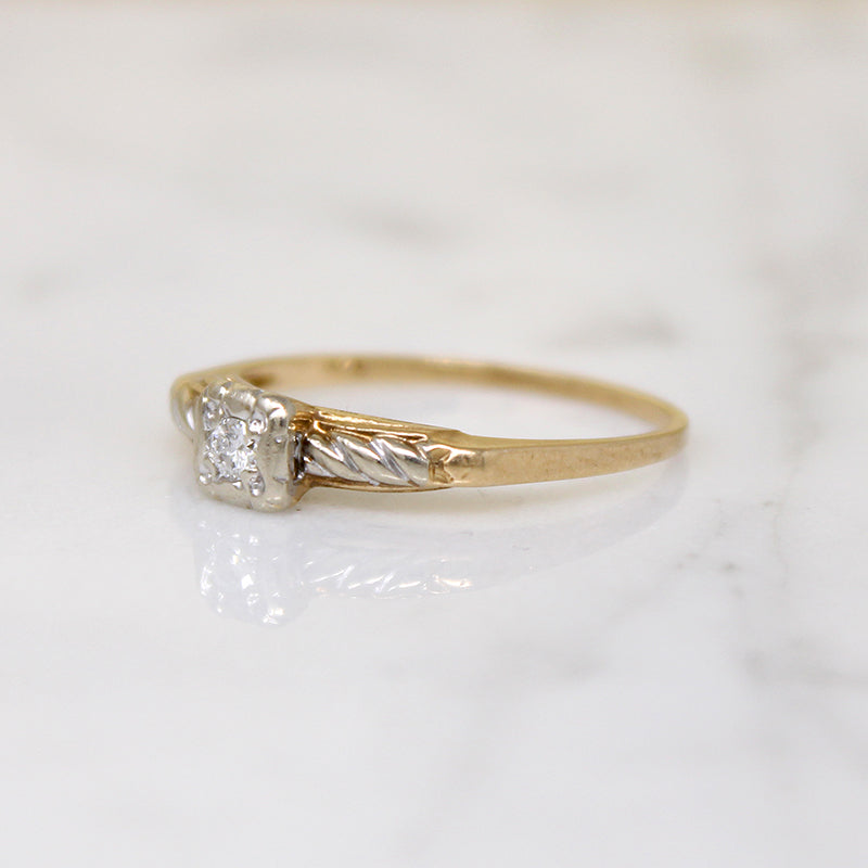 Two-Tone Gold Retro Diamond Solitaire Ring