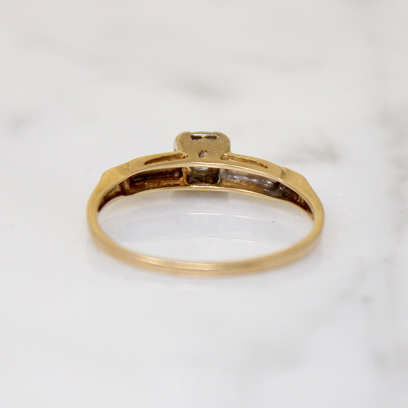Two-Tone Gold Retro Diamond Solitaire Ring