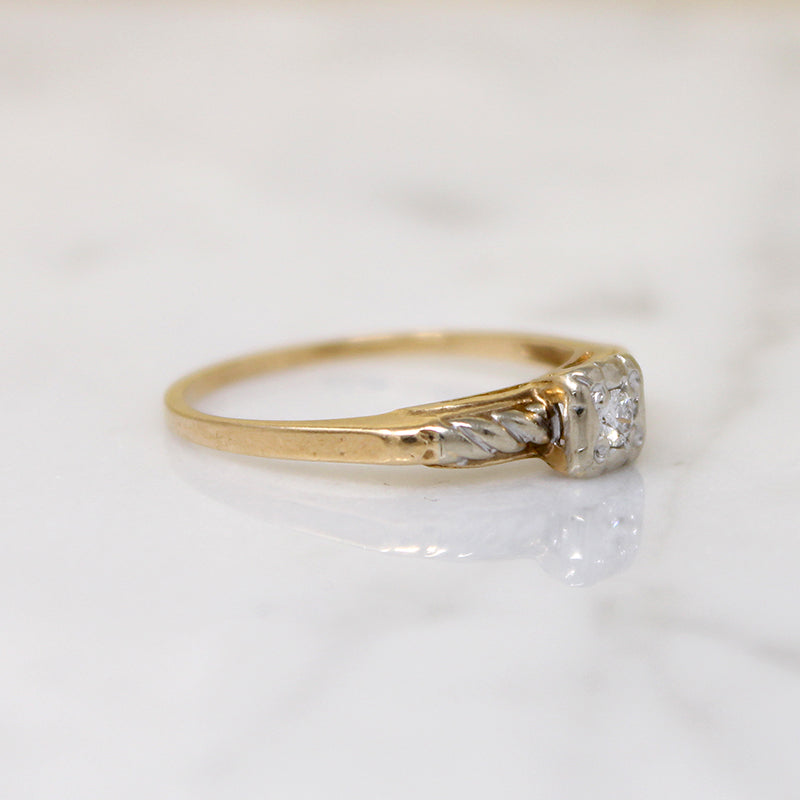 Two-Tone Gold Retro Diamond Solitaire Ring