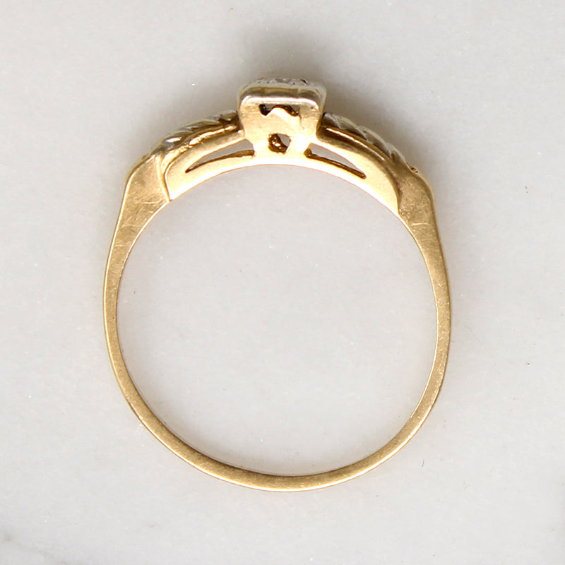 Two-Tone Gold Retro Diamond Solitaire Ring