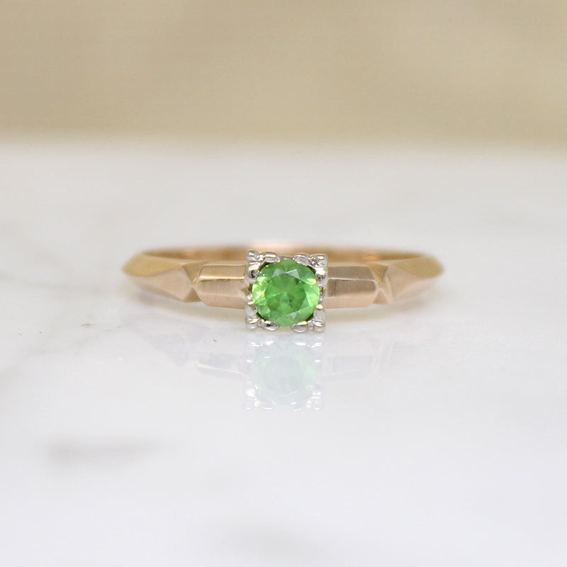 Demantoid Garnet in Retro Engagement Ring