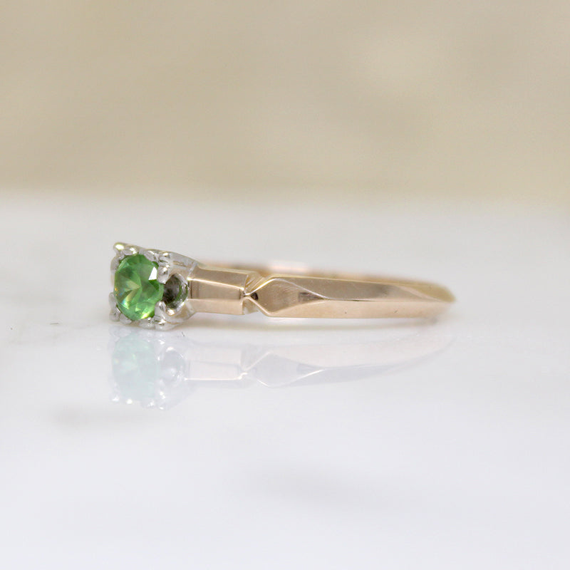 Demantoid Garnet in Retro Engagement Ring