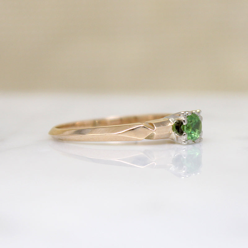Demantoid Garnet in Retro Engagement Ring