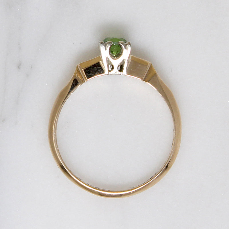 Demantoid Garnet in Retro Engagement Ring