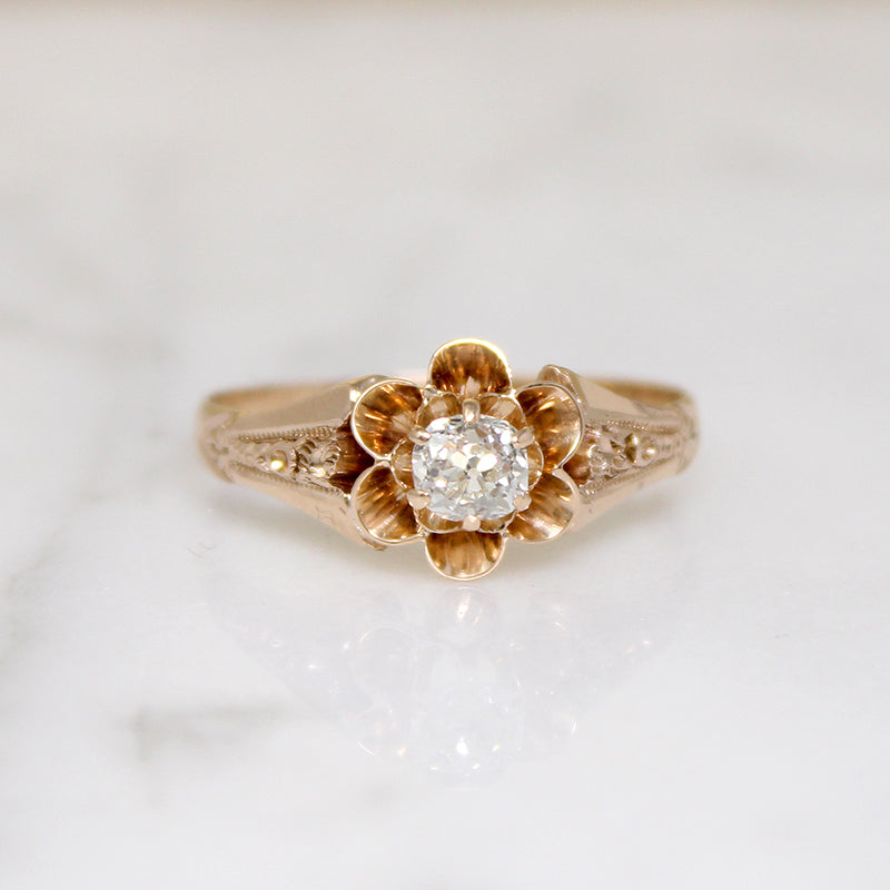 Victorian Old Mine Cut Diamond Floral Solitaire Ring