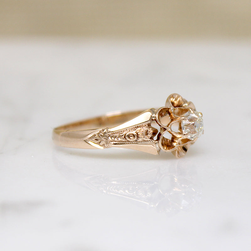 Victorian Old Mine Cut Diamond Floral Solitaire Ring