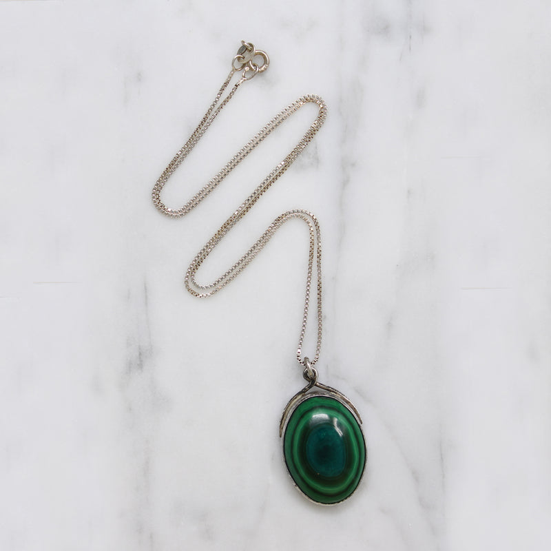 Brilliant Malachite Bull's Eye in Sterling Pendant