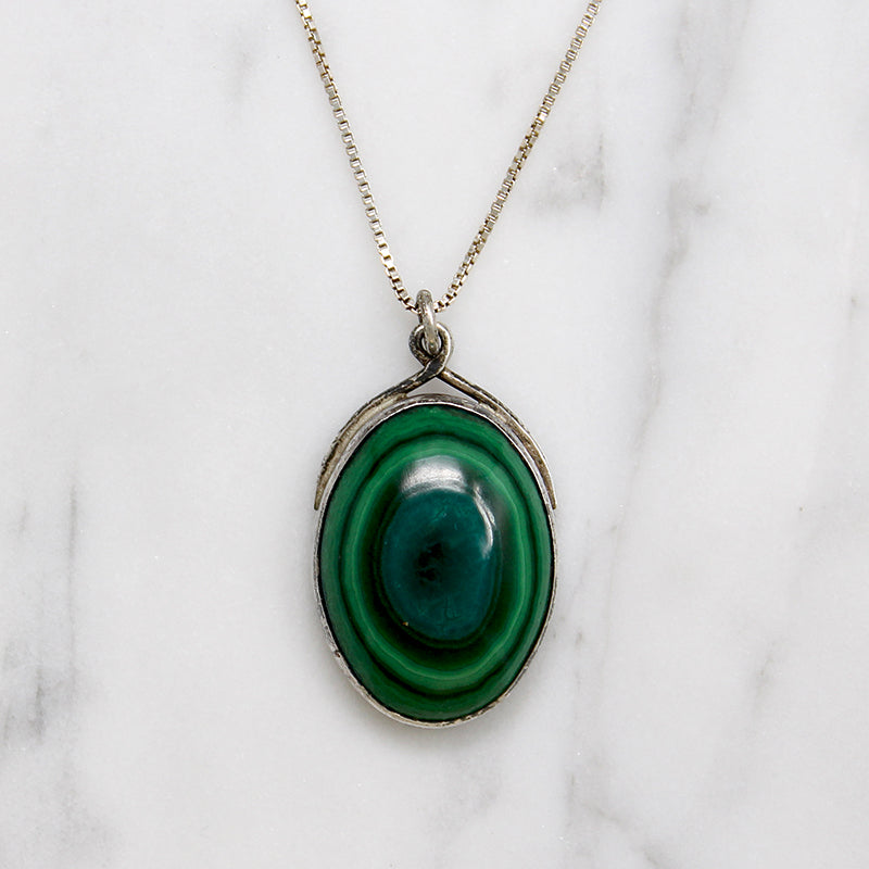 Brilliant Malachite Bull's Eye in Sterling Pendant