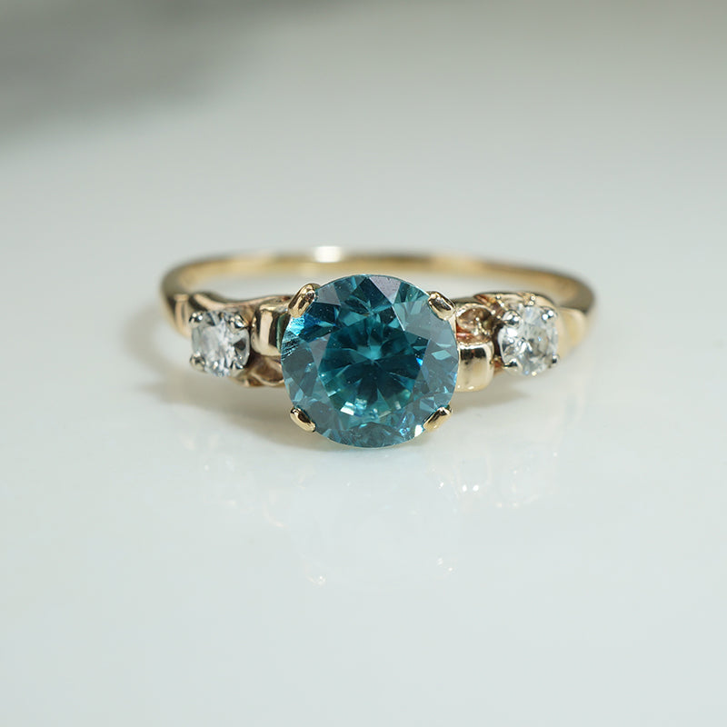 Brilliant Blue Zircon and Diamond Engagement Ring