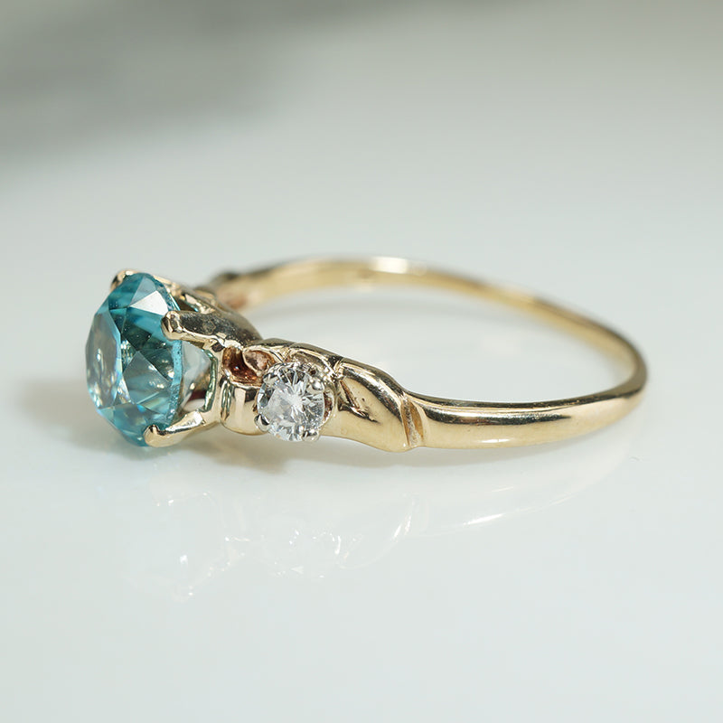 Brilliant Blue Zircon and Diamond Engagement Ring