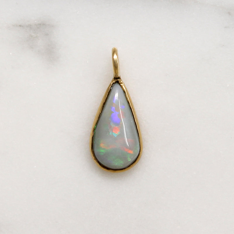 Fiery Pale Lavender Opal Teardrop & 14k Gold Pendant