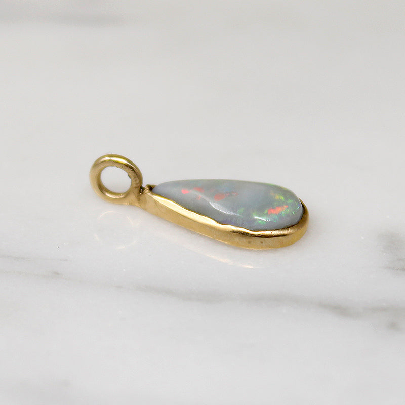 Fiery Pale Lavender Opal Teardrop & 14k Gold Pendant