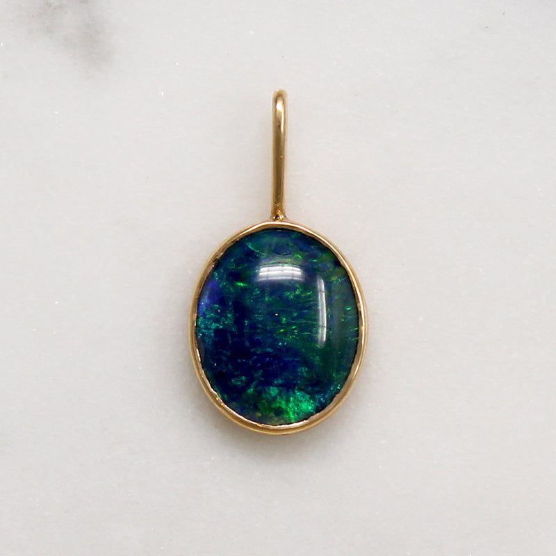 Otherworldly Black Opal & 14k Gold Pendant