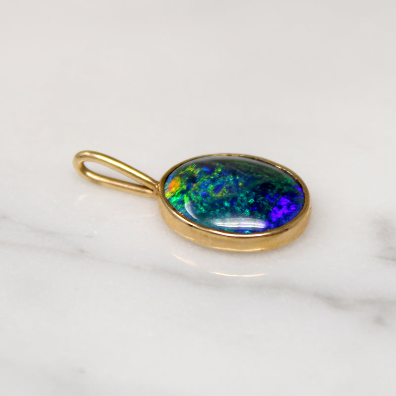 Otherworldly Black Opal & 14k Gold Pendant