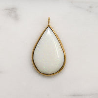 Iridescent White Opal Drop in 14k Gold Pendant