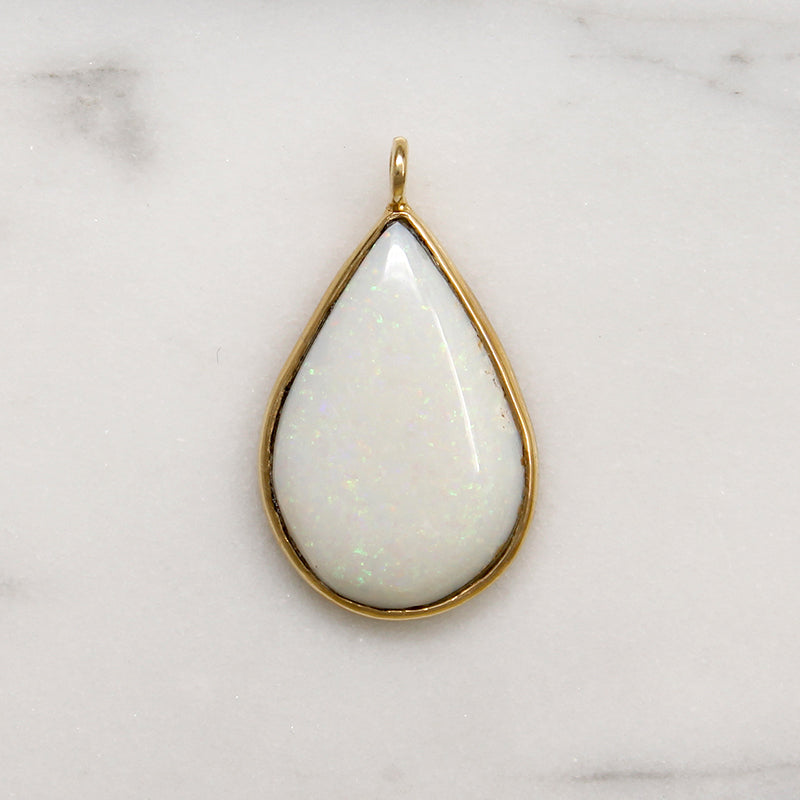 Iridescent White Opal Drop in 14k Gold Pendant