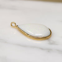 Iridescent White Opal Drop in 14k Gold Pendant