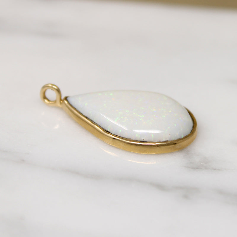 Iridescent White Opal Drop in 14k Gold Pendant