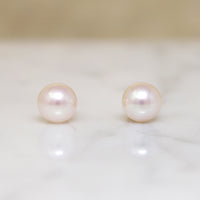 Pale Blushing Akoya Pearls & 14k Gold Studs