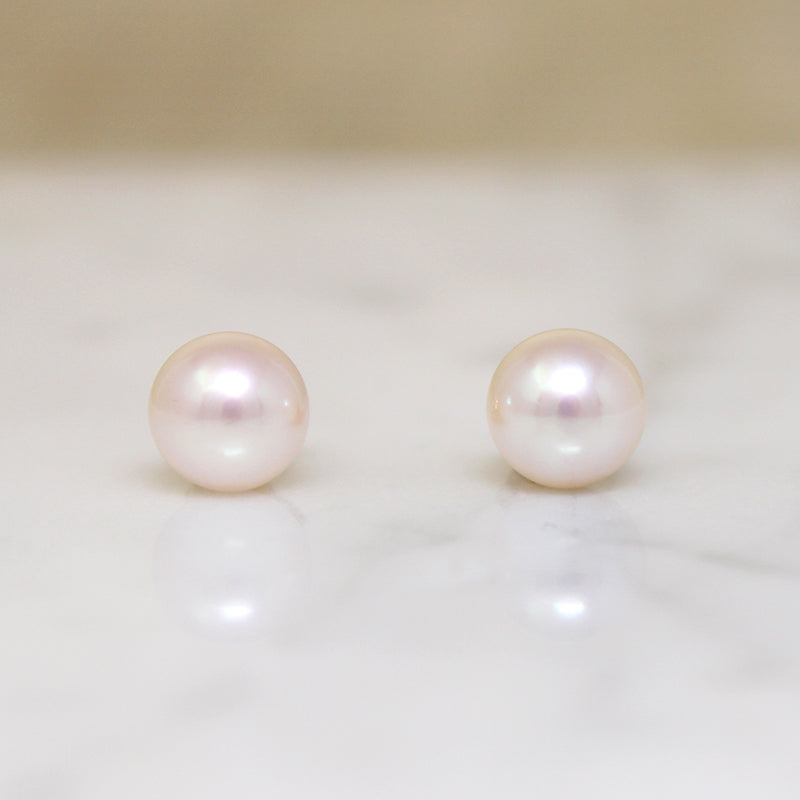 Pale Blushing Akoya Pearls & 14k Gold Studs