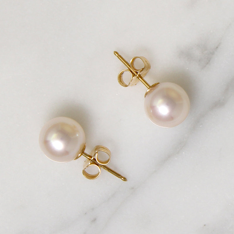 Pale Blushing Akoya Pearls & 14k Gold Studs