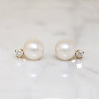 Luxurious Pearl & Diamond Stud Earrings