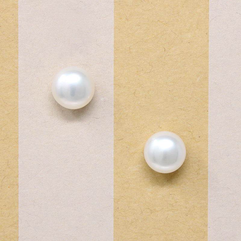 Glossy White Freshwater Pearl & Steel Stud Earrings