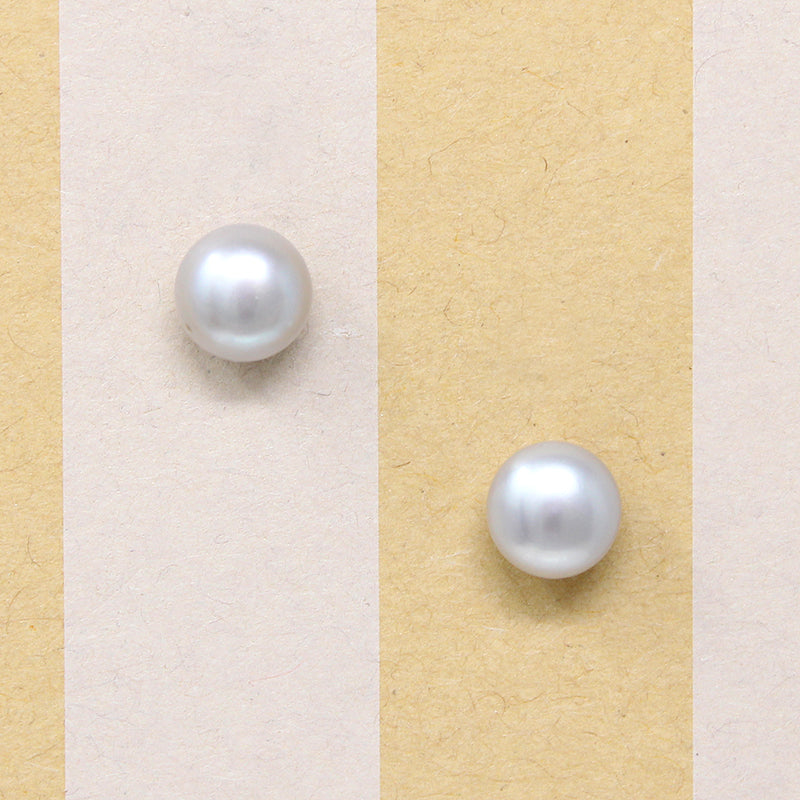 Silvery Freshwater Pearl & Steel Stud Earrings