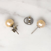 Golden Freshwater Pearl & Steel Stud Earrings