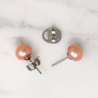 Romantic Pink Freshwater Pearl & Steel Stud Earrings