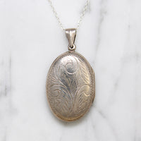 Large Engraved Sterling Silver Oval Locket
