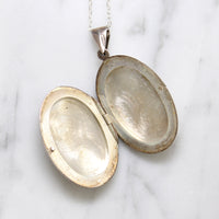 Large Engraved Sterling Silver Oval Locket