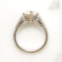 Shimmering Old Euro Diamond in Engraved Platinum Ring