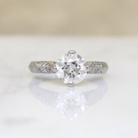 Shimmering Old Euro Diamond in Engraved Platinum Ring