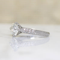 Shimmering Old Euro Diamond in Engraved Platinum Ring