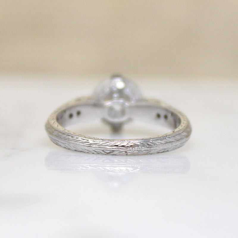 Shimmering Old Euro Diamond in Engraved Platinum Ring