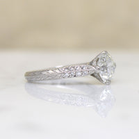 Shimmering Old Euro Diamond in Engraved Platinum Ring