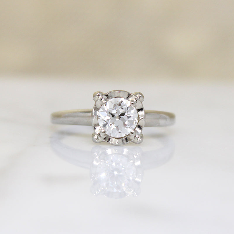 Brilliant .71ct Old European Cut Retro Solitaire Ring