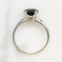 Deep Green Cushion Cut Sapphire in Platinum Solitaire
