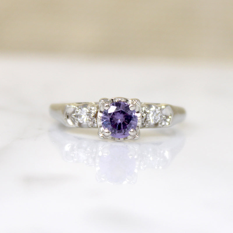 Pretty Purple Amethyst & White Gold Engagement Ring