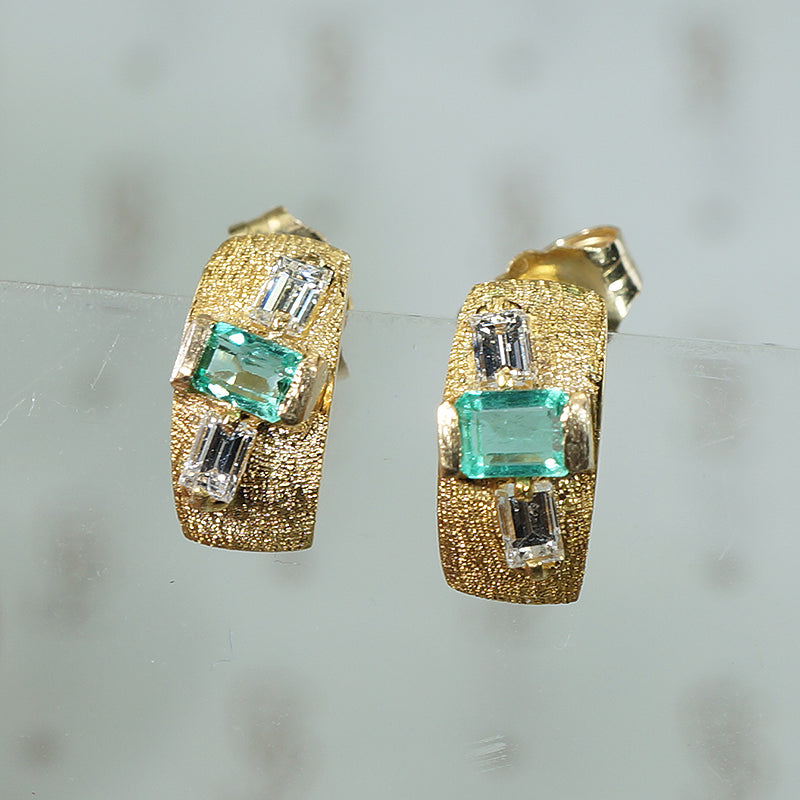 Gold Emerald and Diamond Cuff Earrings