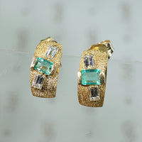 Gold Emerald and Diamond Cuff Earrings