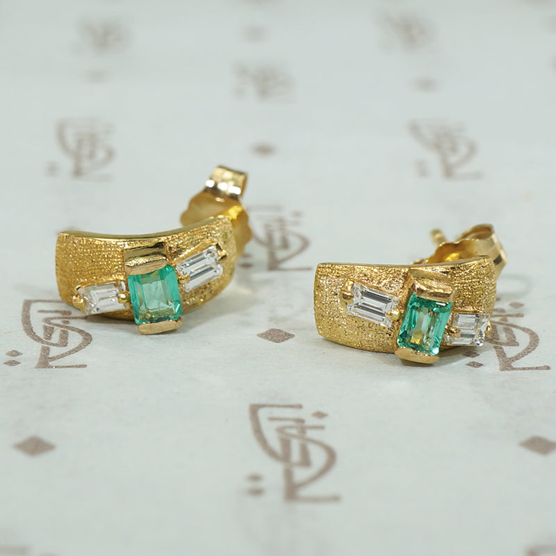 Gold Emerald and Diamond Cuff Earrings