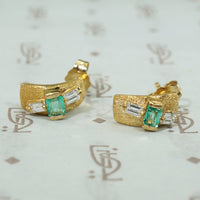 Gold Emerald and Diamond Cuff Earrings