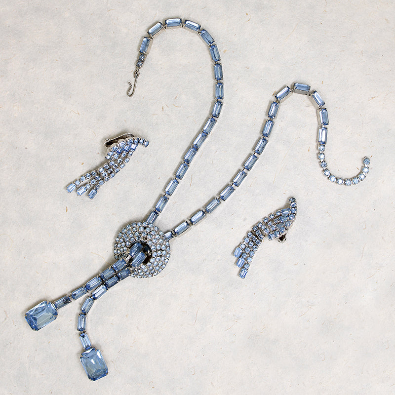 Icy Blue Rhinestone Necklace & Earring Set by Kramer